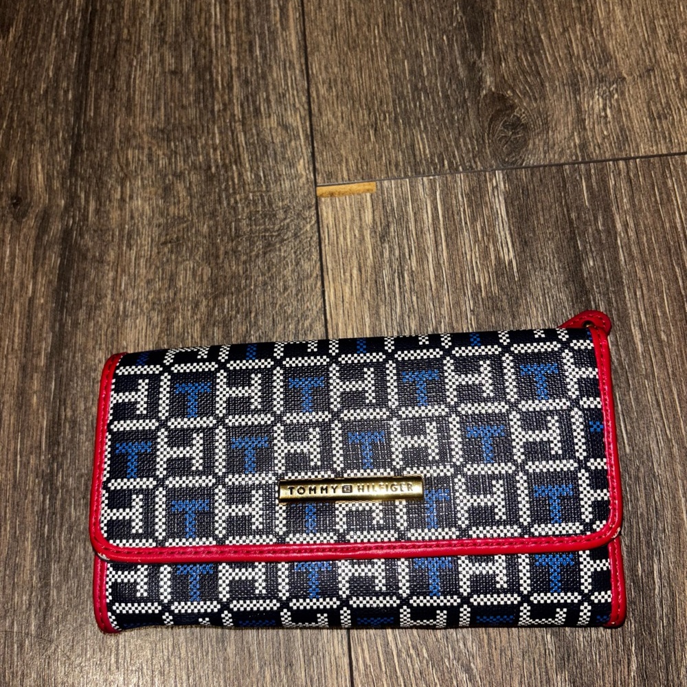 Navy blue with red slight used Tommy Hilfiger wallet